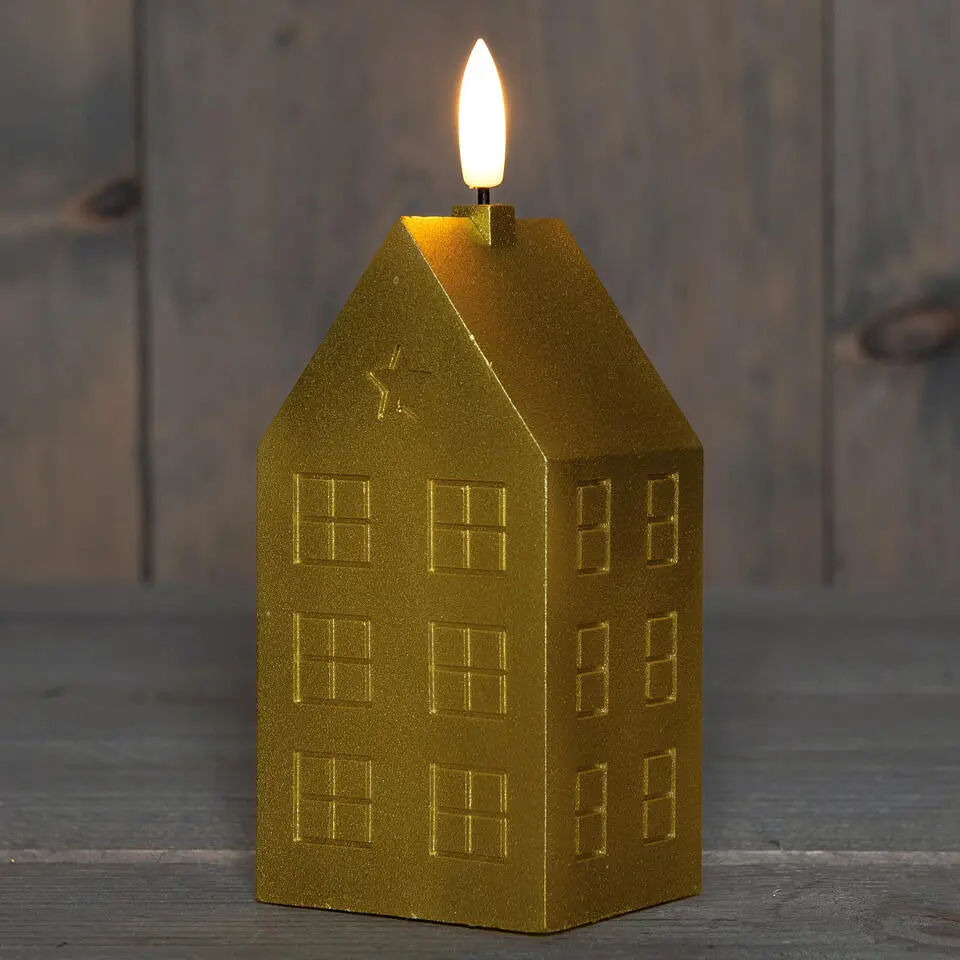 Anna's Collection LED kaars huisje - goud - H15 cm - met timer