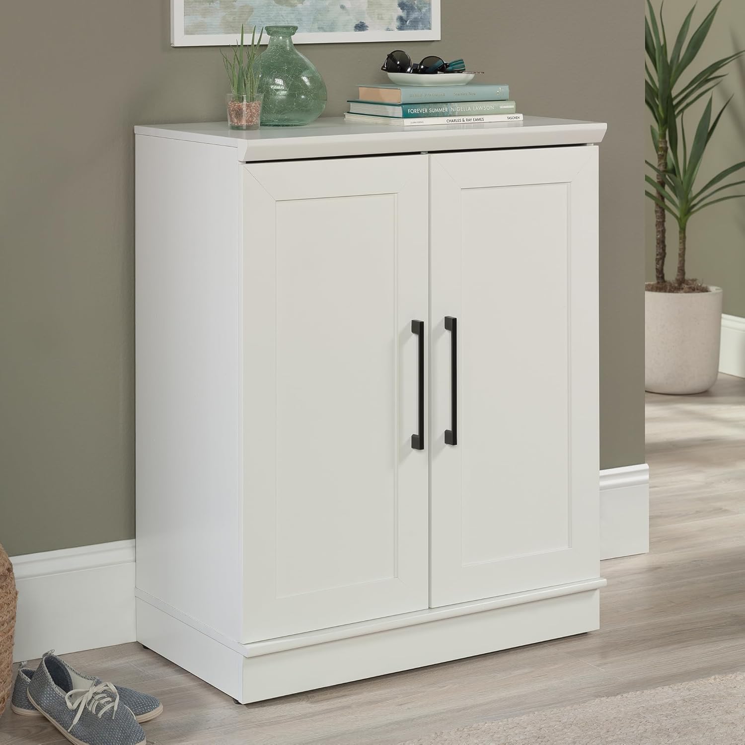 HomePlus Small Kitchen Pantry Storage Cabinet with Adjustable Shelves, Living Room Storage Cabinet, Soft White Finish