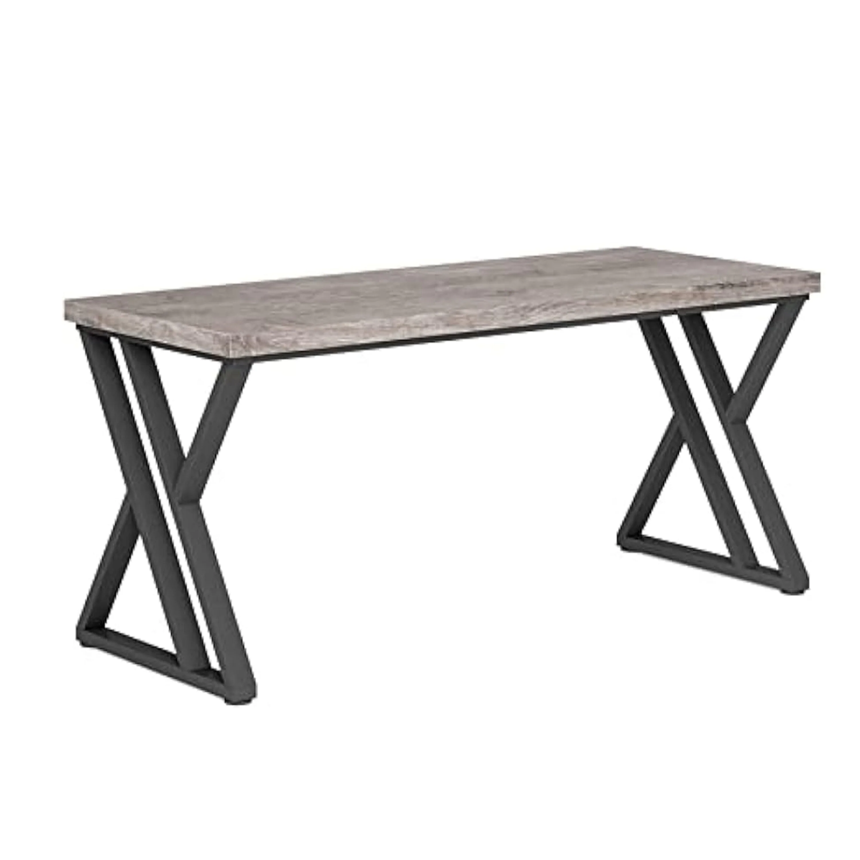 Oneb Writing Desk, 55 Inch Gray Rectangular Top, Black Metal Z Base
