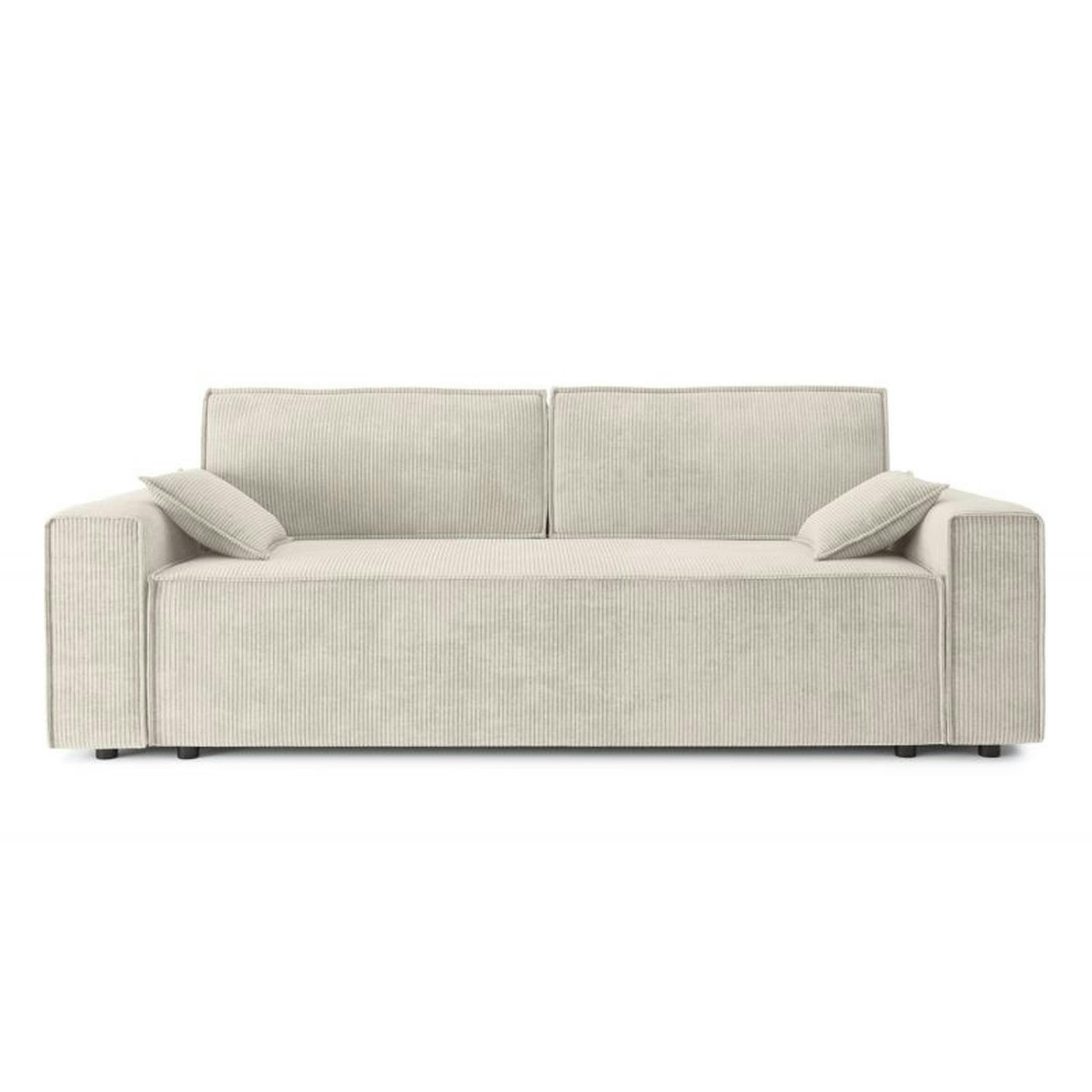 DURIF - Canapé droit convertible 3 places en velours côtelé beige