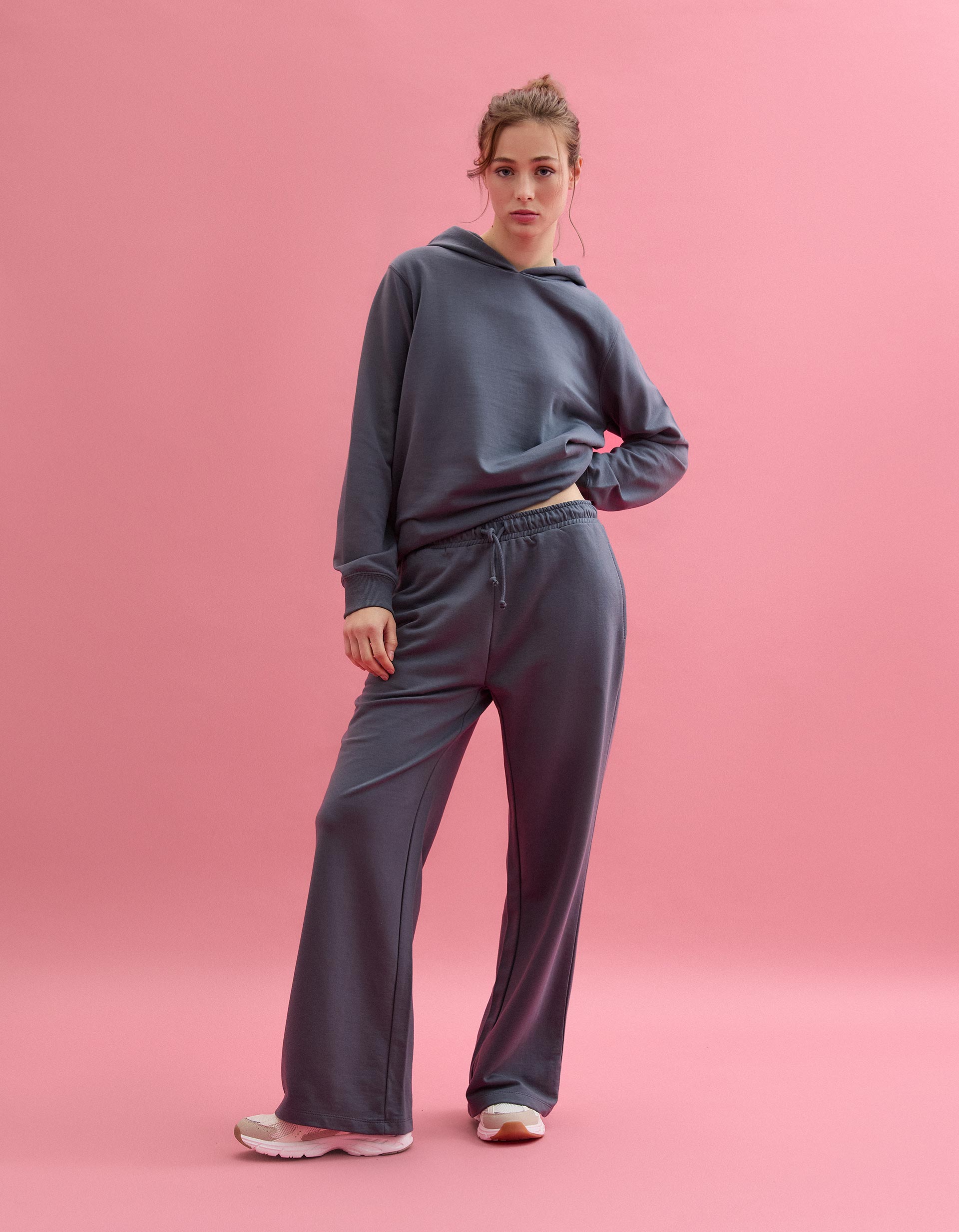 Calças Jogging 'Wide Leg', Mulher, Cinzento Escuro
