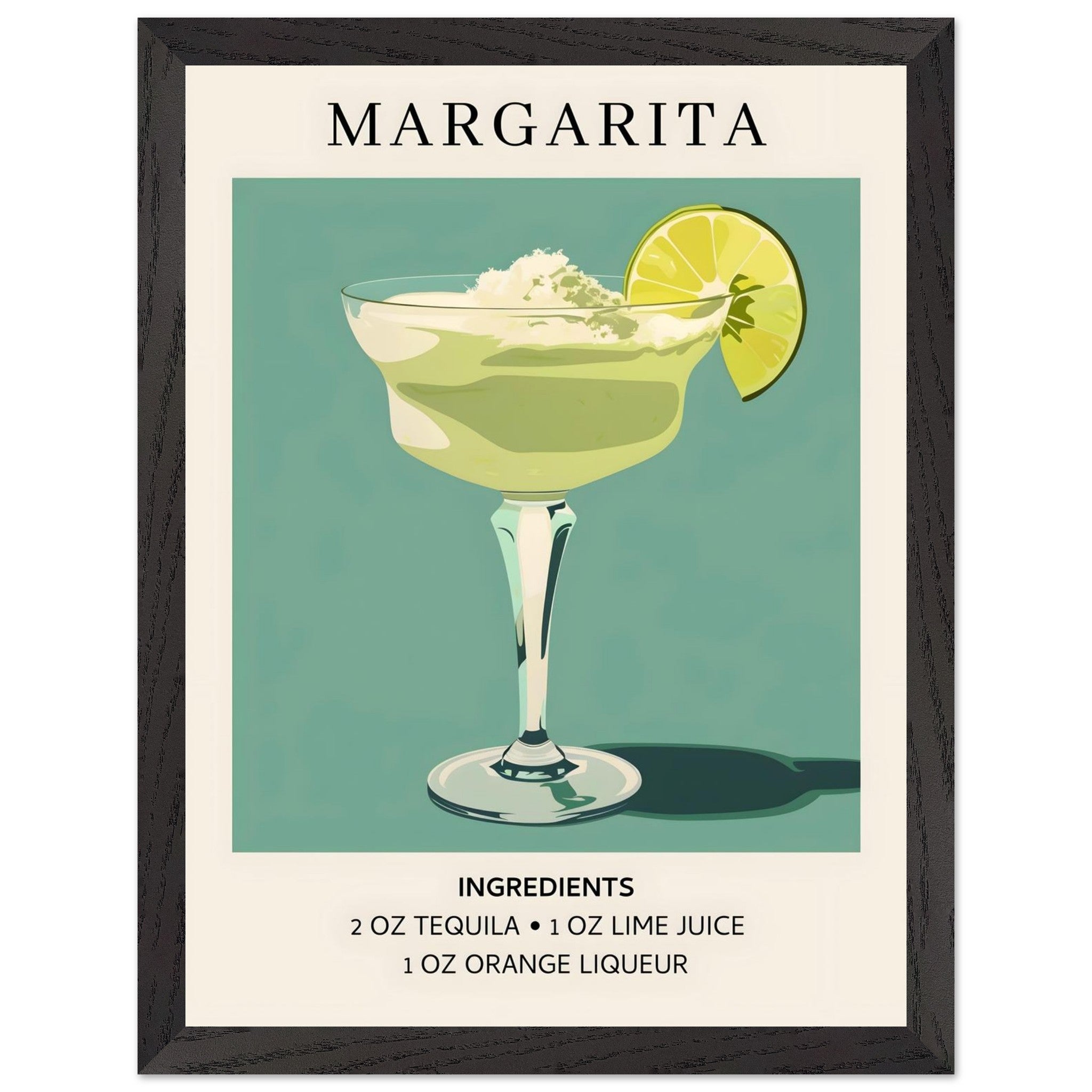 Artfulprints Poster met Lijst Margarita cocktail - Ingrediënten  - 30x40 cm - Groen