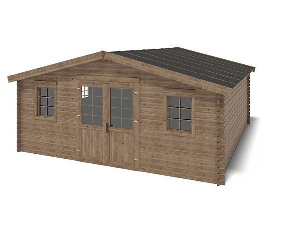 Abri de jardin en bois - 34.8m2 - 5.9x5.9m - Traité - Ep. 45mm - Couleur: marron - DOM656