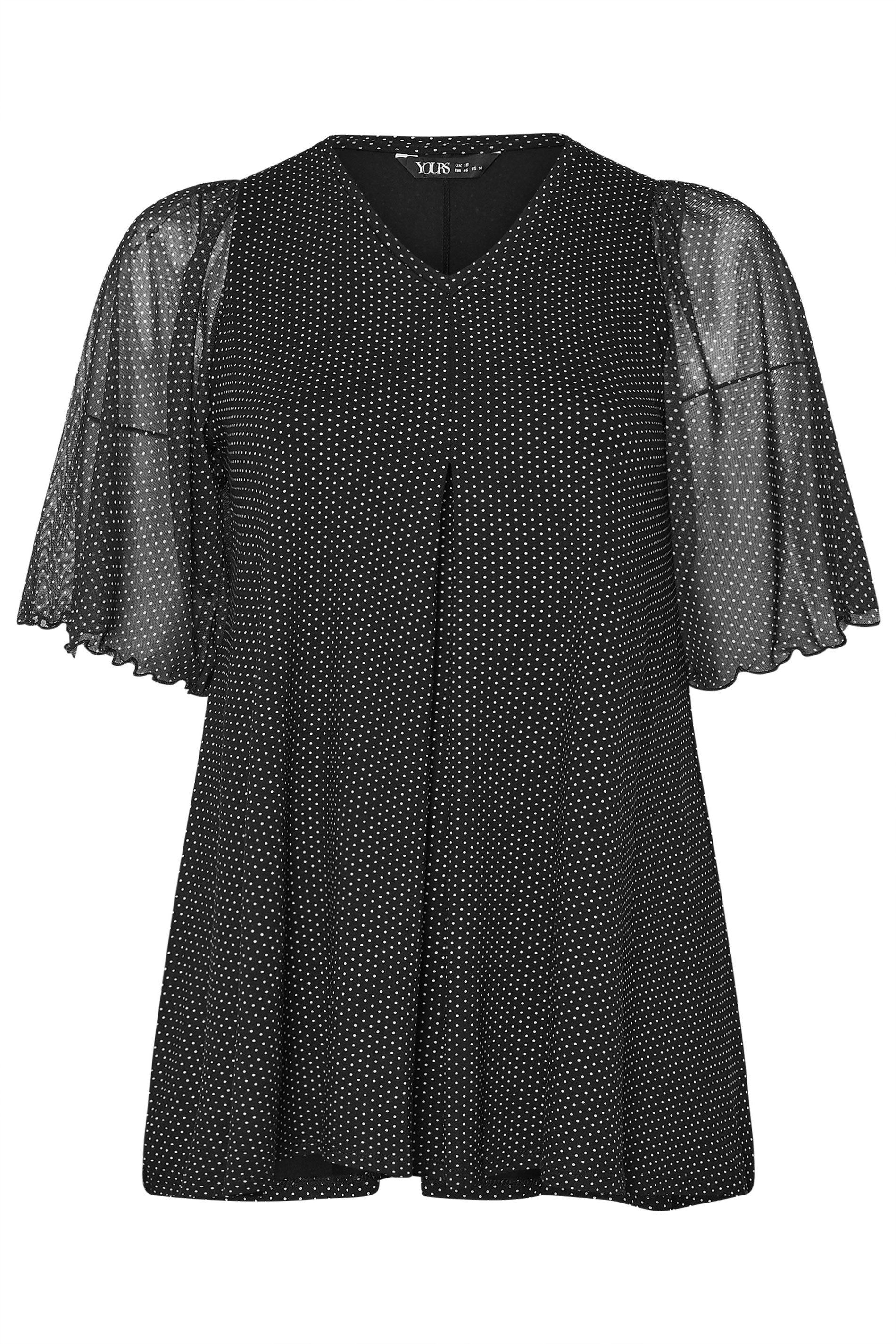 Yours Polka Dot Mesh Sleeve Top