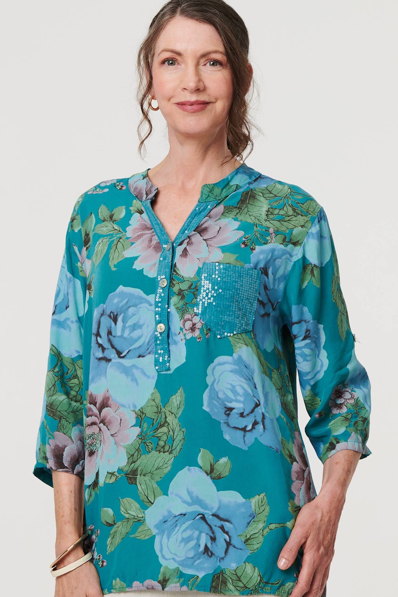 Izabel London Floral Sequin Embellished Relaxed Blouse