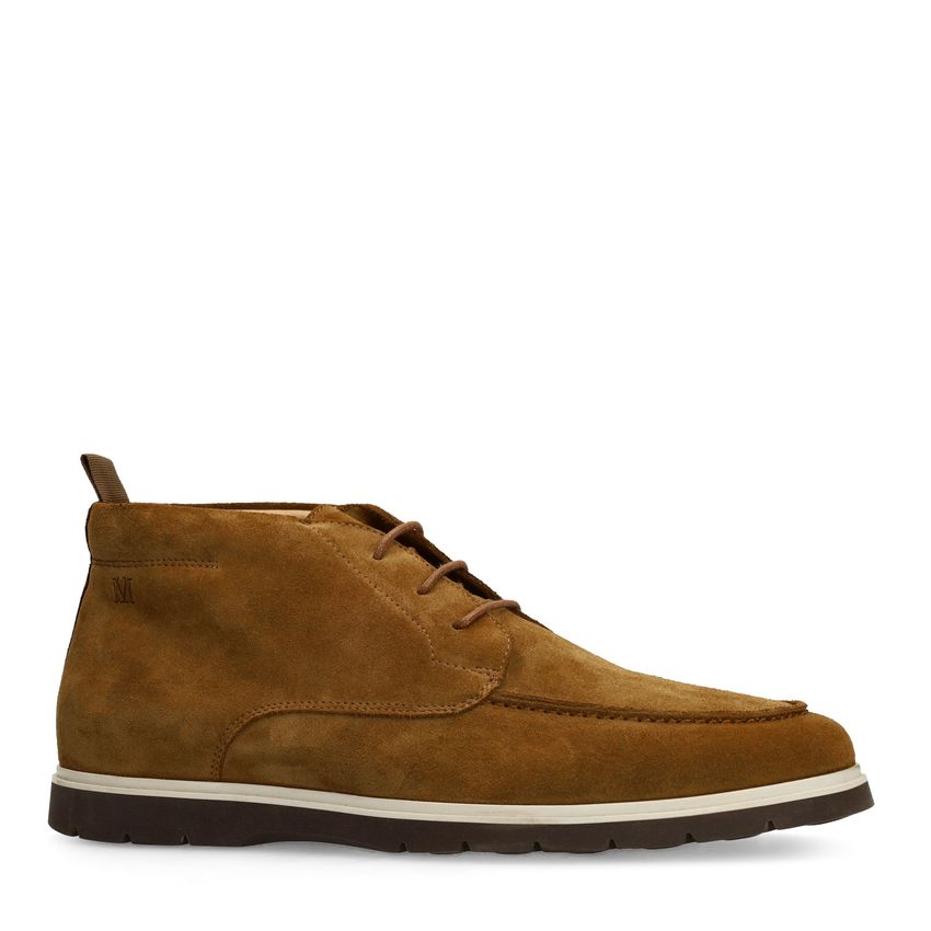 Manfield Cognac suède veterschoenen