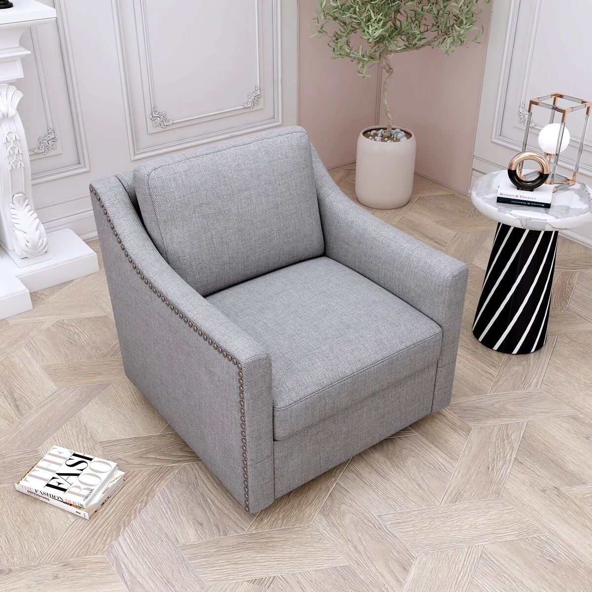 360 Degree Swivel Armchair Cotton Linen Skin-friendly Fabric Ergonomic Design