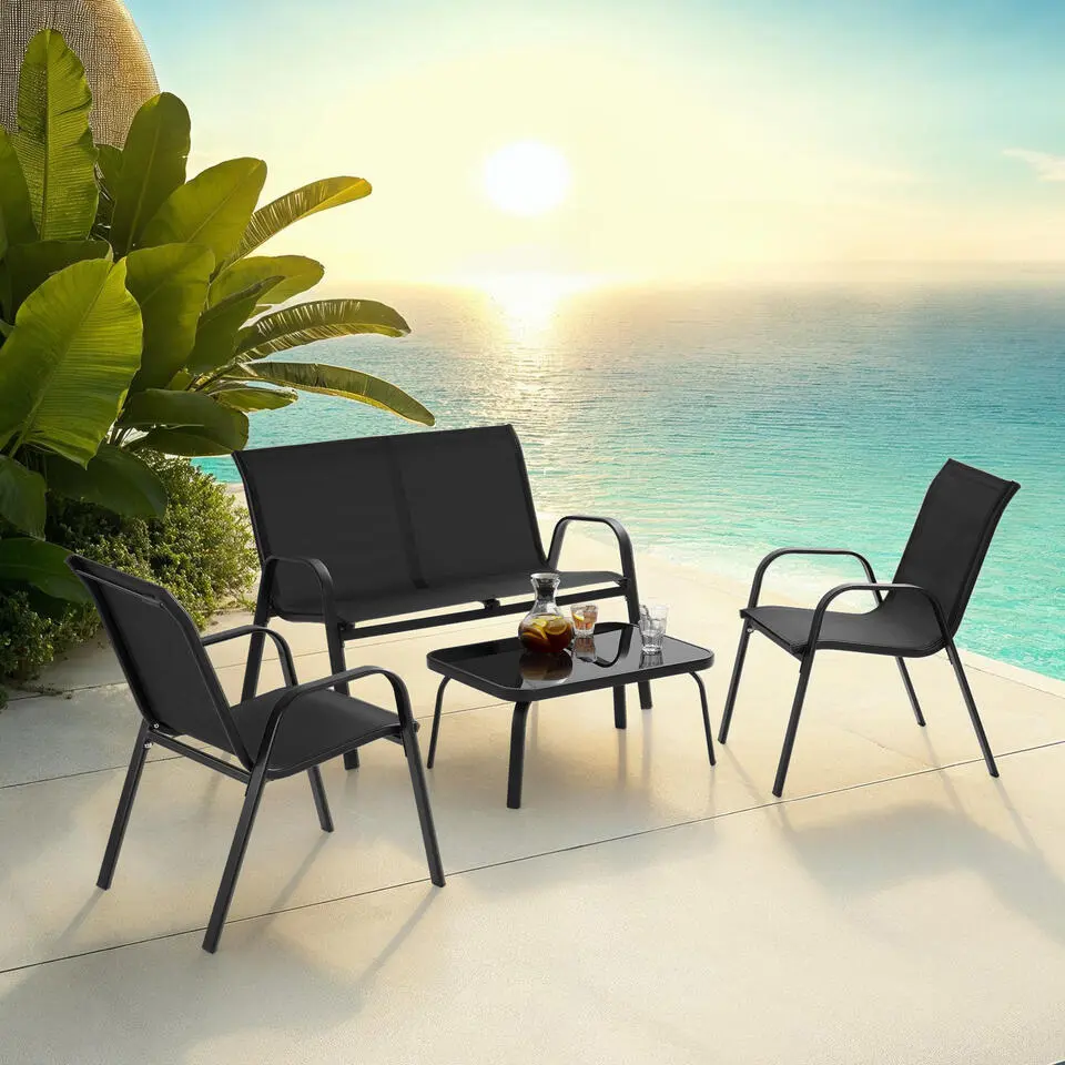 tectake Zitgroep Nora voor 4 personen, textilene-weefsel, Zwart