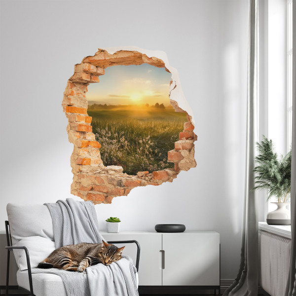 Naklejki dziury słoneczna łąka 3D efekt na ścianę 68x80