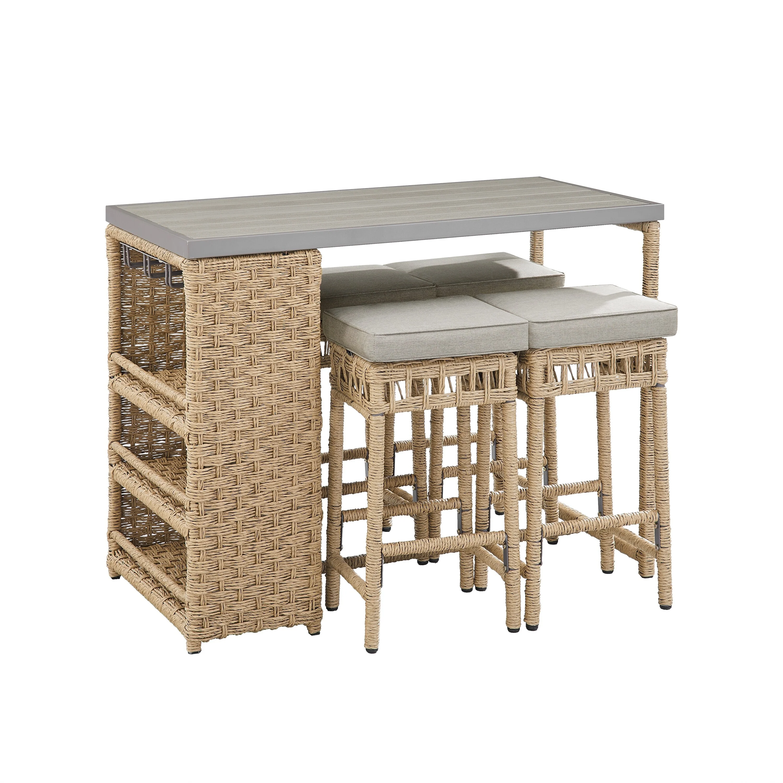 Corvus Kabul 5-piece Outdoor Bar Set with Cushioned Stools and Storage Shelf