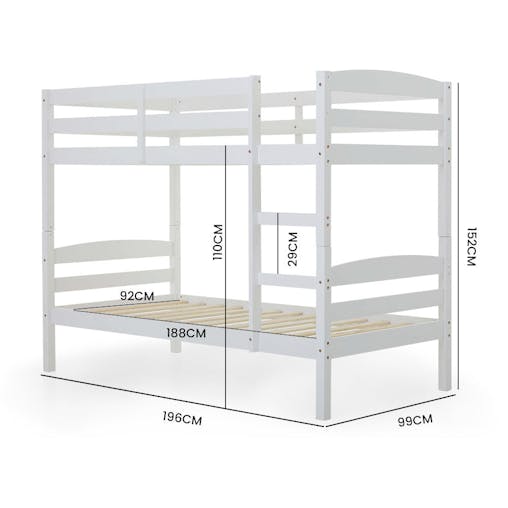 NNEMB Single Bunk Bed Frame, Solid Pine 2-in-1 Modular Design, White