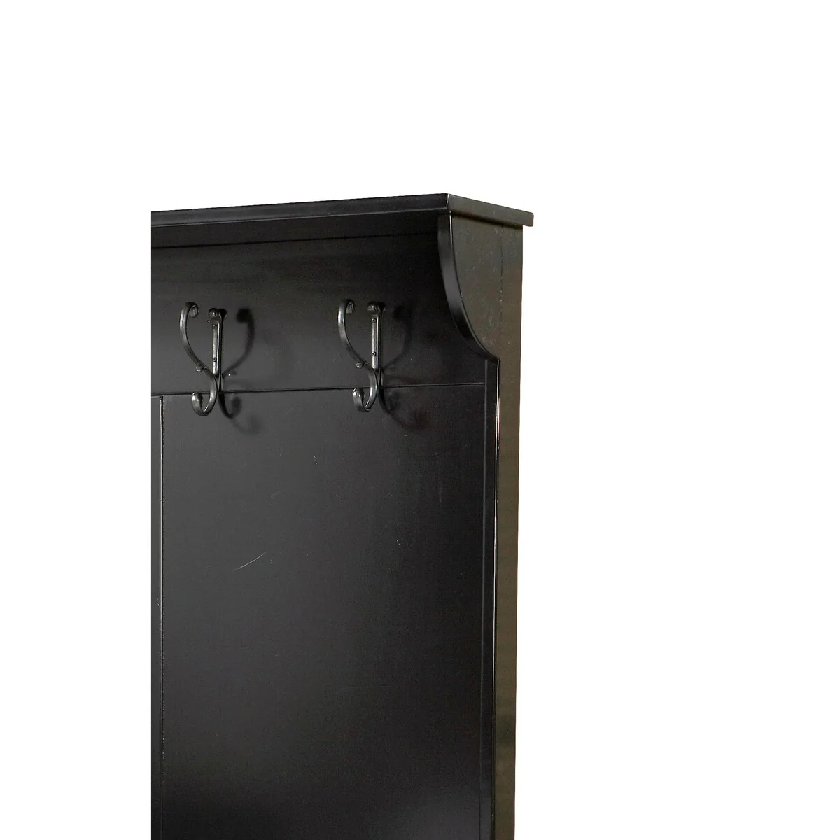 Wooden Hall Tree with Spring Loaded Lid and Four Metal Hooks, Black