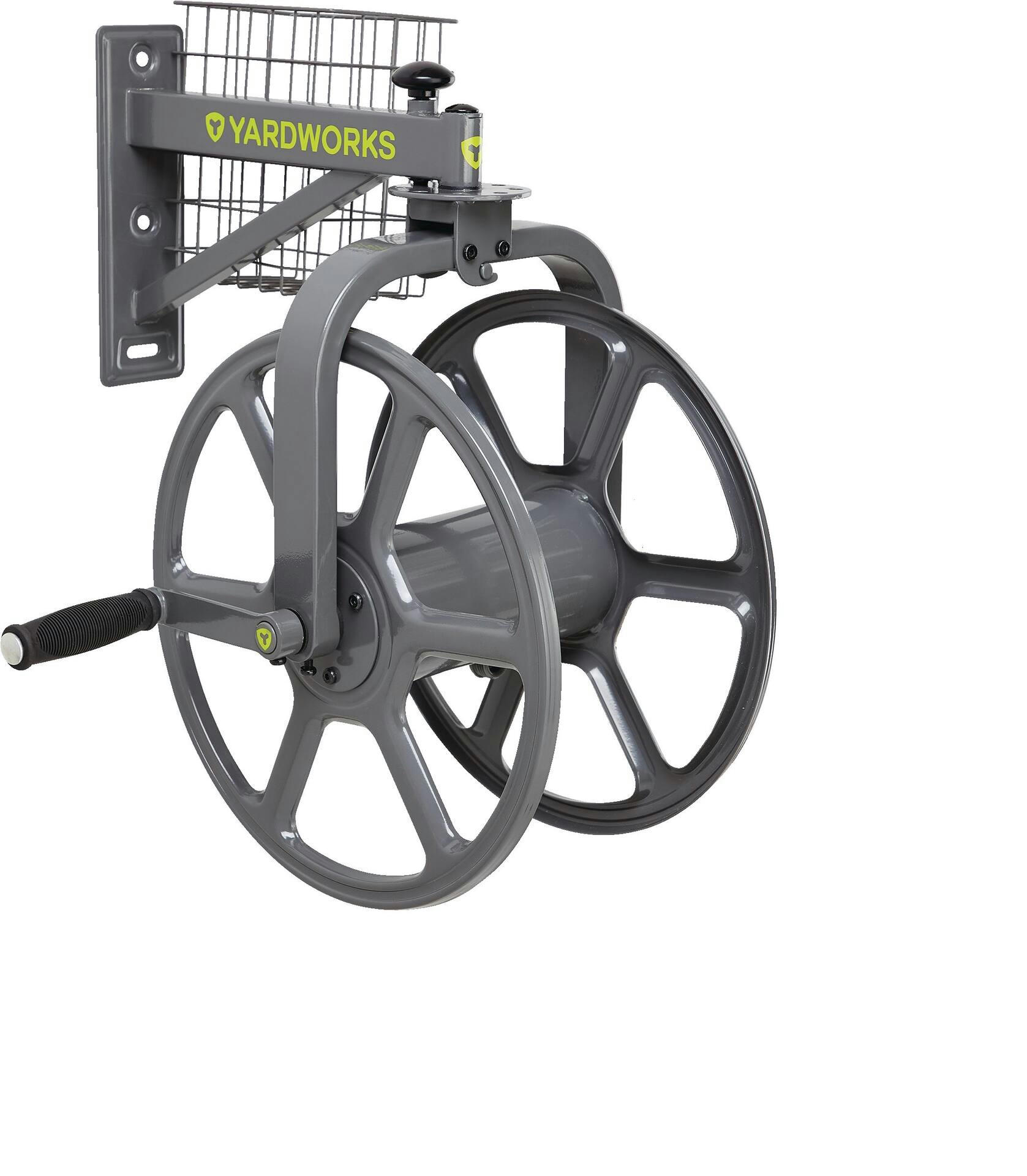 Yardworks 360° Swivel Steel Garden Hose Reel Cart with 5-ft Leader Hose, 125-ft