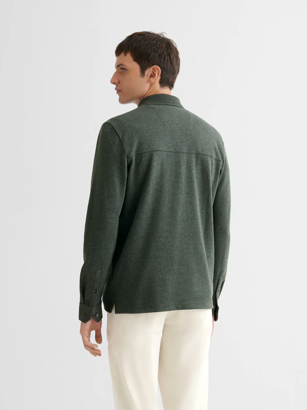 Polo manches longues chiné col boutonné