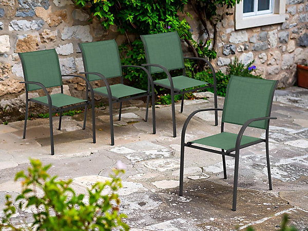 Lot de 4 fauteuils de jardin en texaline Piazza Olive / Graphite - Hespéride