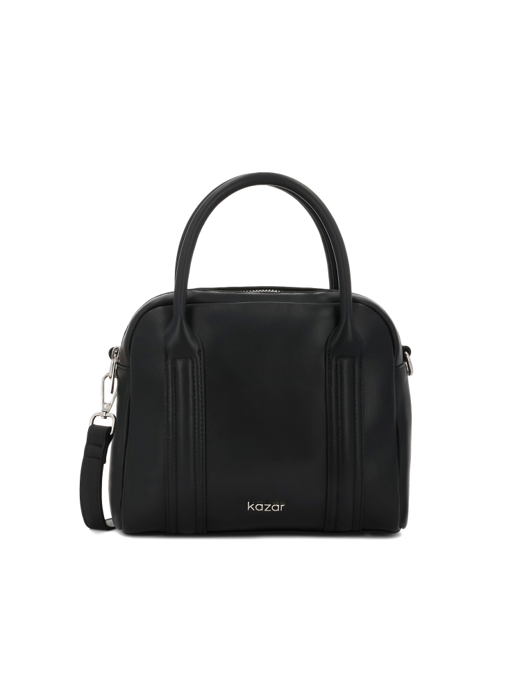 Leather handbag with handles and strap