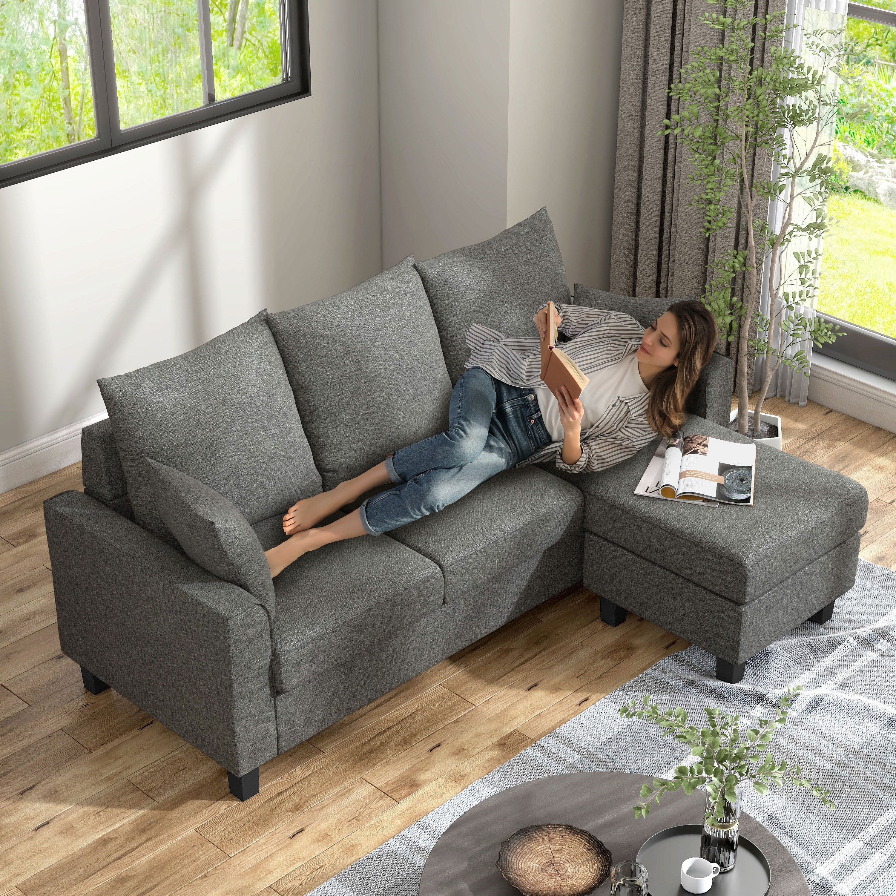 Norman Modern L-Shaped Reversible Sofa Sectional with Cushions