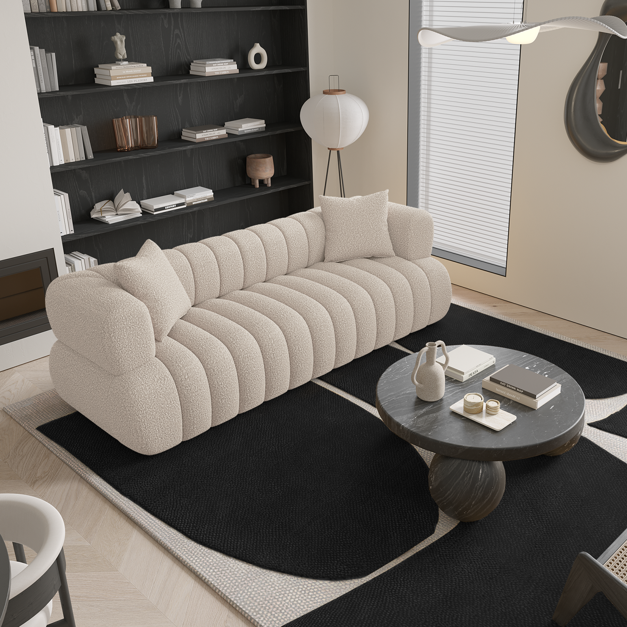 Rechte bank ROSS 3 personen Bouclette stof Crème