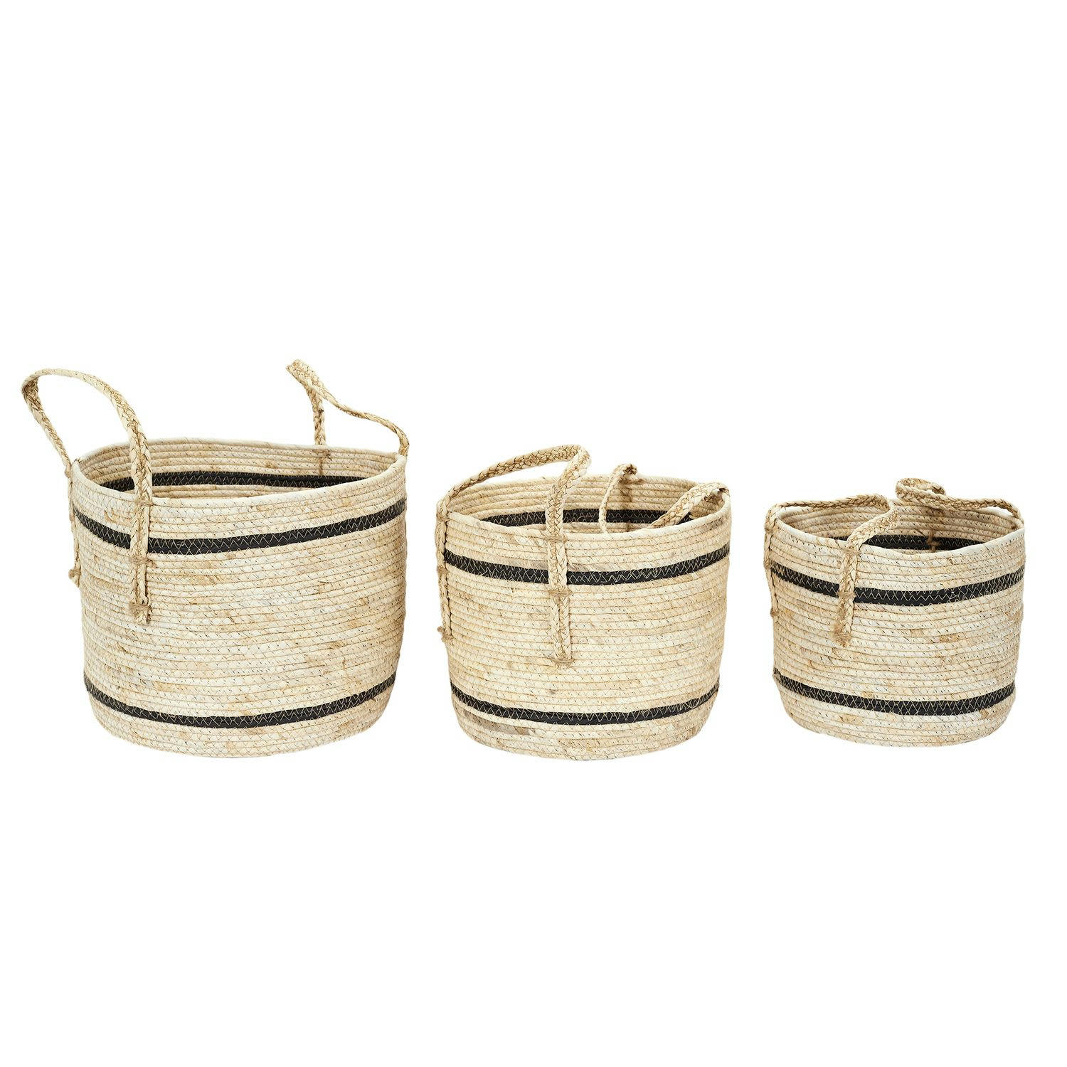 - Lot de 3 paniers en fibre de maïs beige