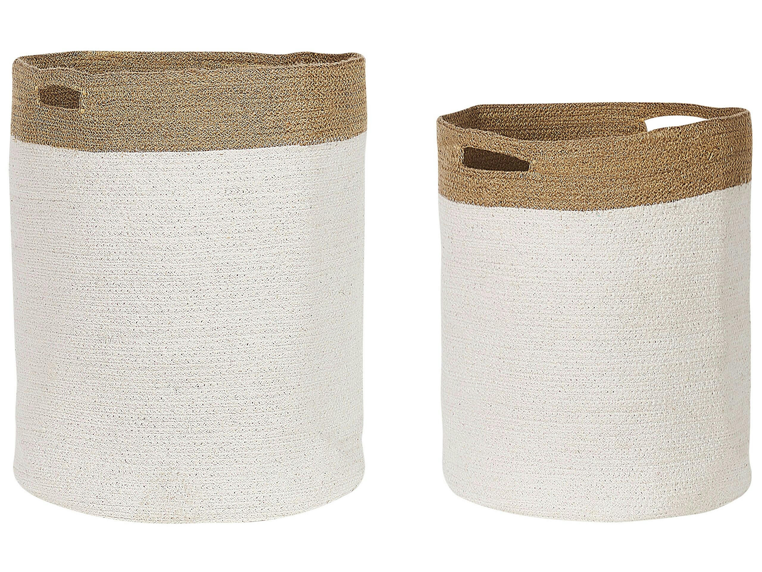 KARDH - Lot de 2 paniers en coton blanc et beige