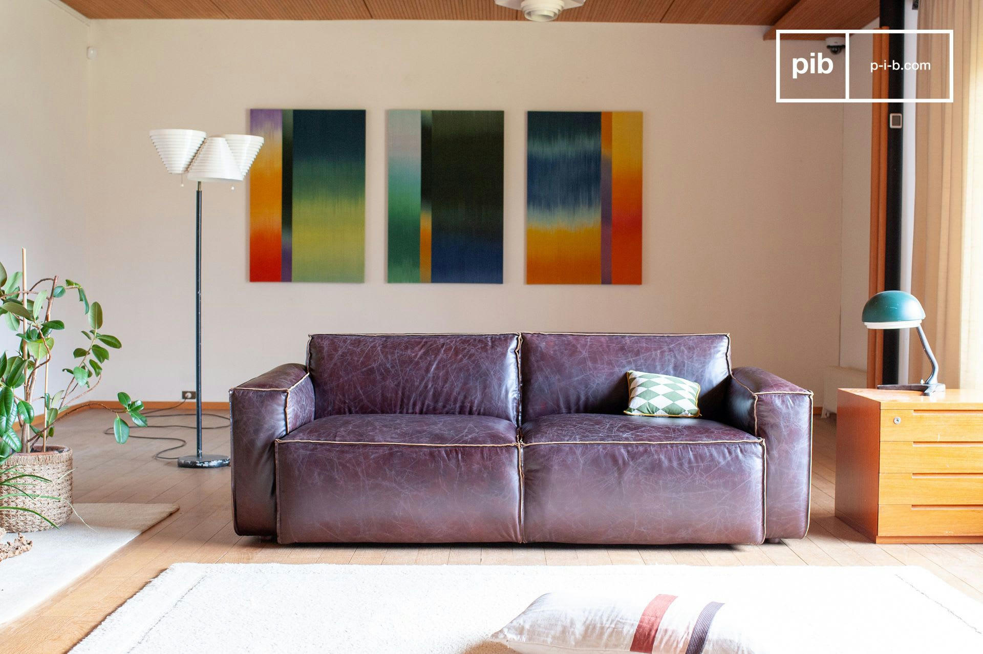 ATSULLIVAN - Canapé 2 places en cuir pleine fleur rouge marsala