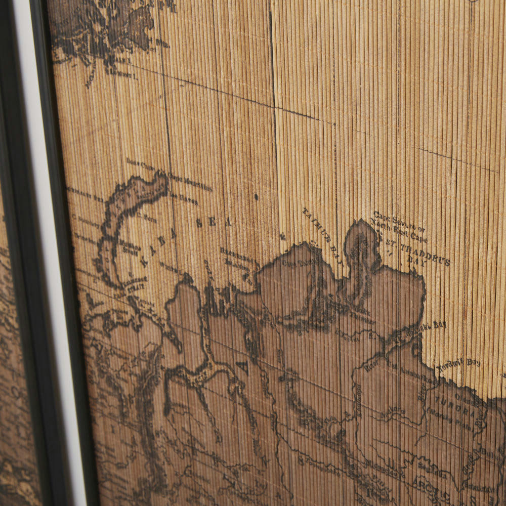 - Triptyque imprimé mappemonde marron et noir 174x120