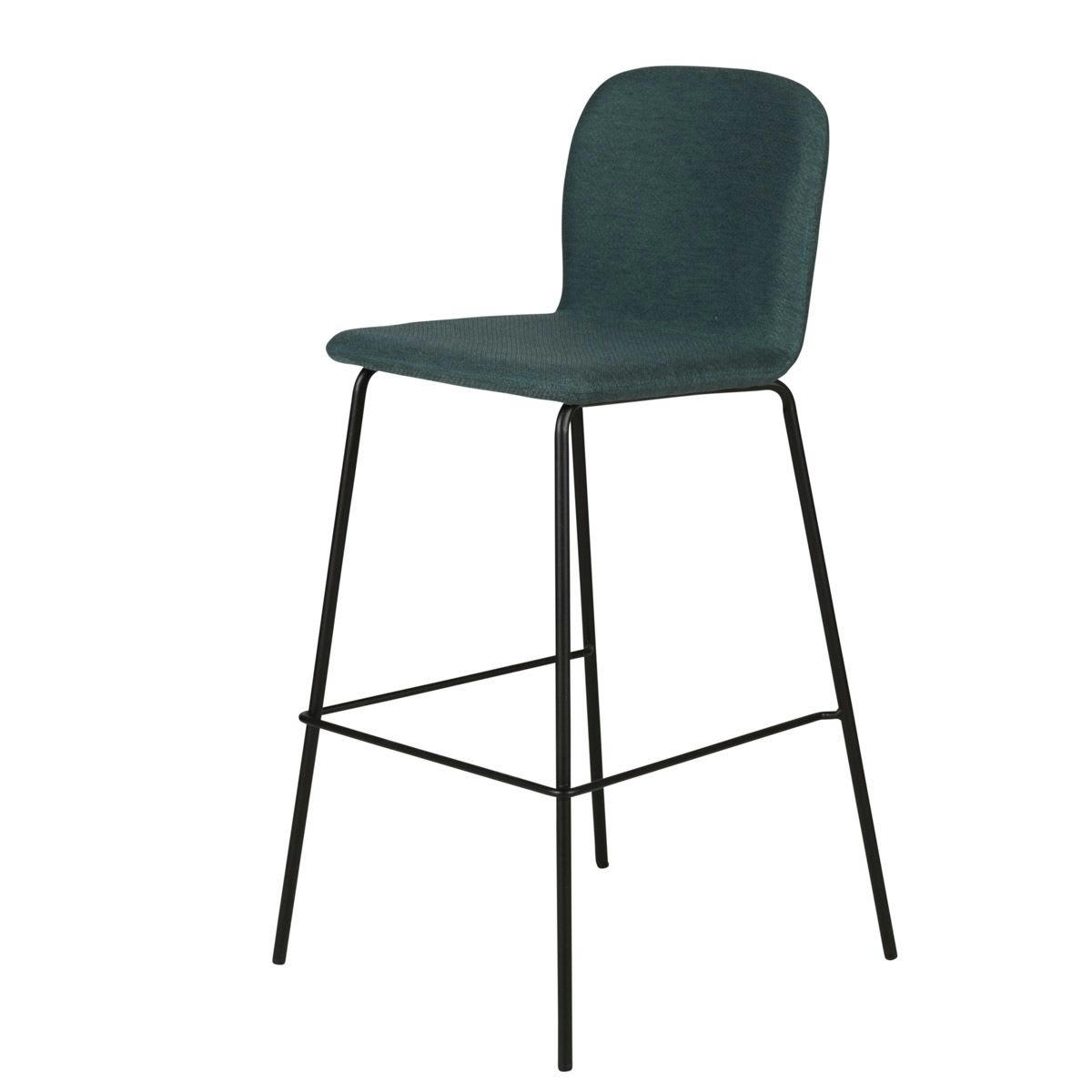 SENSE - Chaise plan de travail tissu bleu foncé piètement métal h65 cm