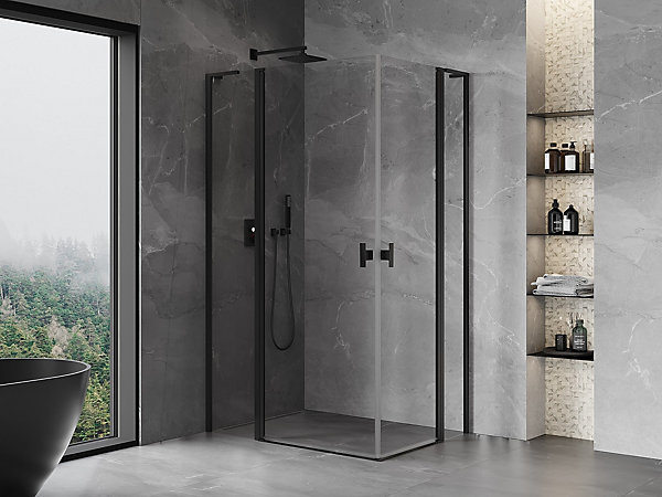 Mexen Mist L Duo cabina de douche pivotante 115 x 105 cm, transparente, noire - 8A4L-115-105-70-00