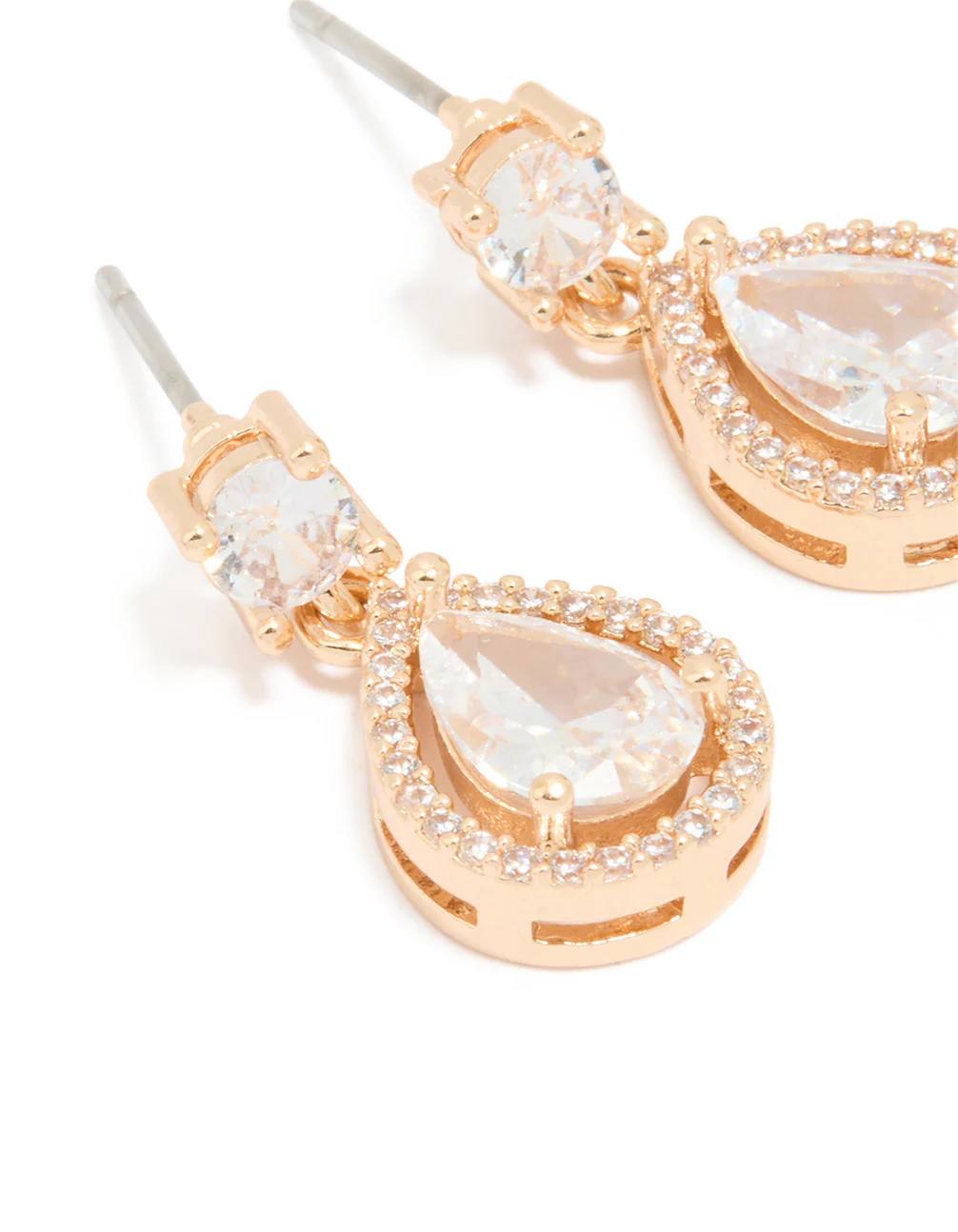 Gold Cubic Zirconia Mini Pear Drop Earrings