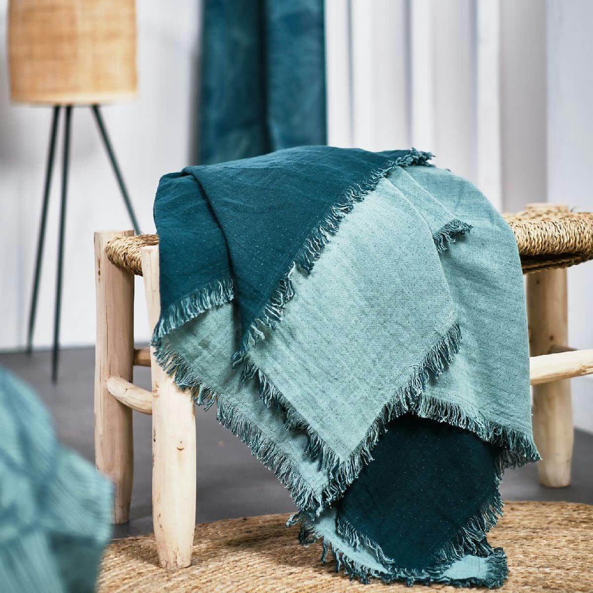 KALI - Plaid gaufré en Gaze de coton Vert 125x150 cm