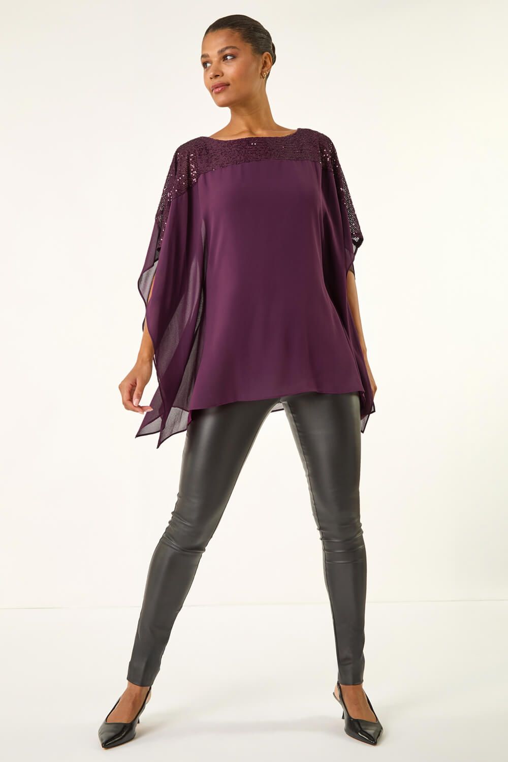 Roman Sequin Yoke Contrast Chiffon Top