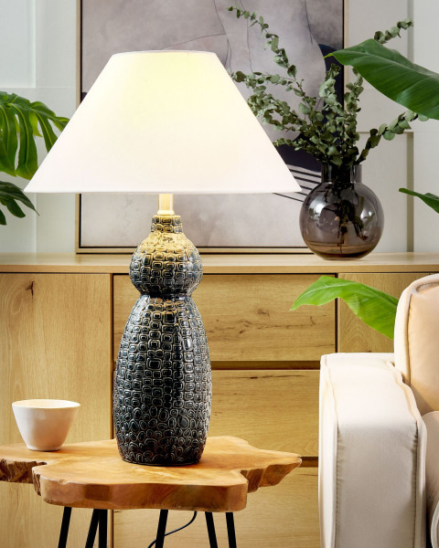 Lampa stołowa ceramiczna ciemnoniebieska
