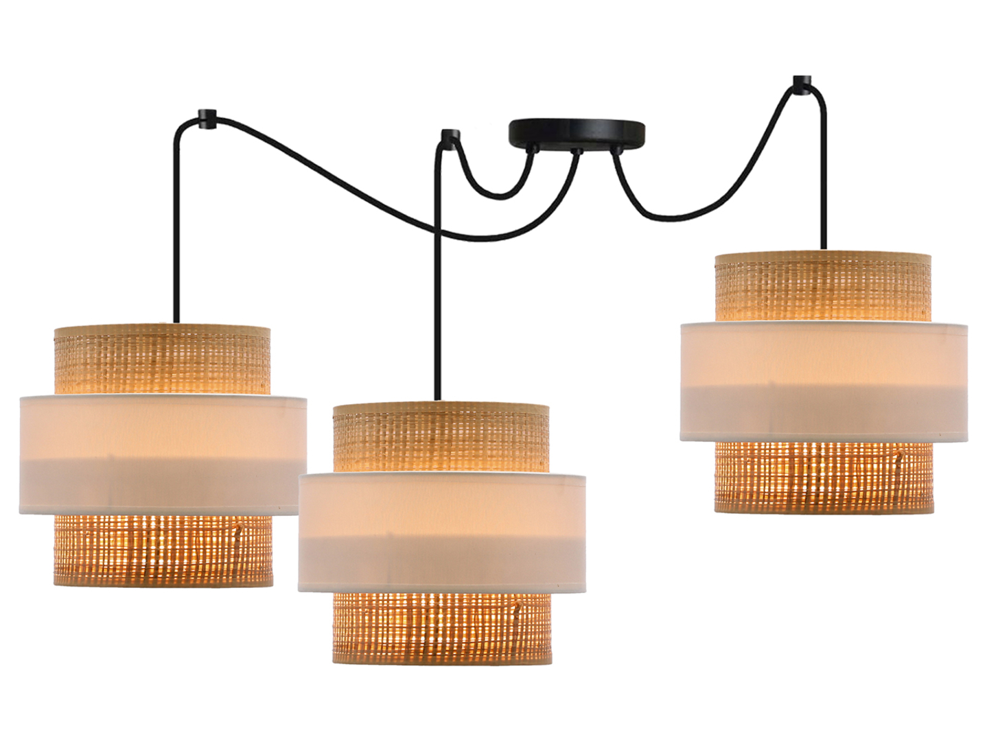 Lampa wisząca Rattan 3-punktowa metalowa czarna