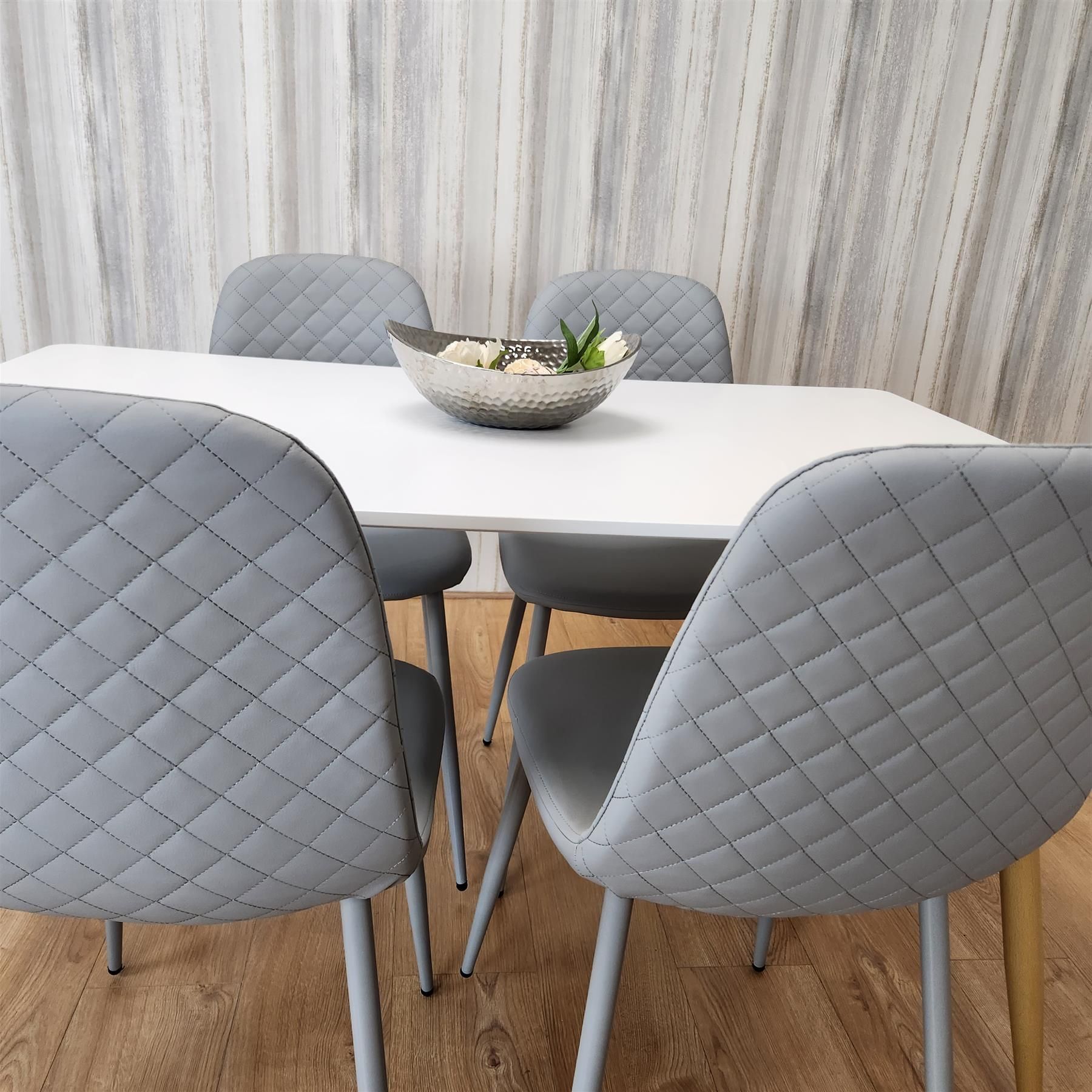 KOSY KOALA Modern Rectangle White Dining Table Set With 4 Grey Chairs Dining Room Furniture
