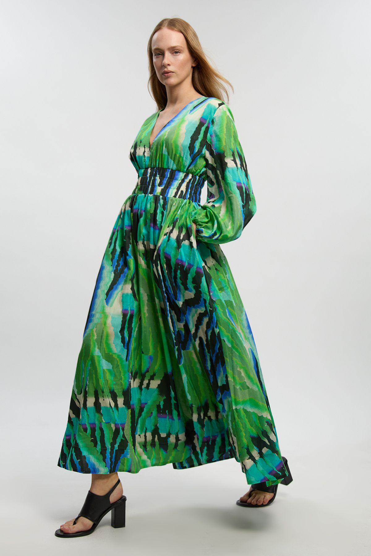 KarenMillen Animal Silk Cotton Plunge Maxi Dress