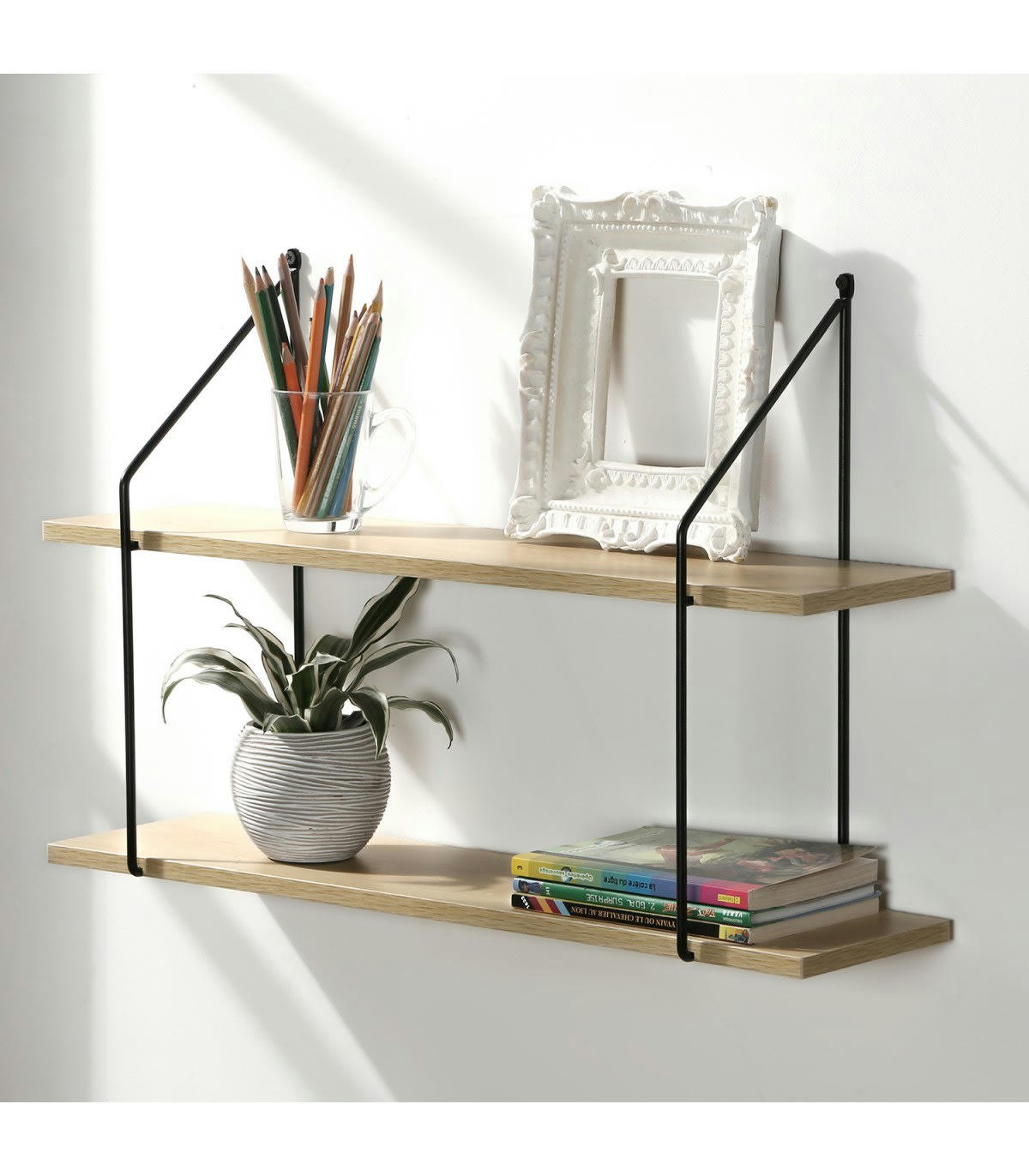 - Étagère Murale 2 Niveaux décor Bois L60 cm