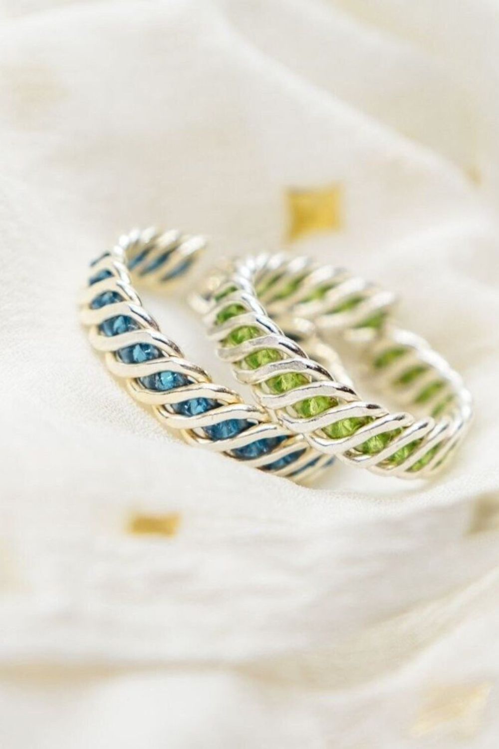 The Colourful Aura 925 Silver Green & Blue Link Chain Stacking Band Adjustable Ring