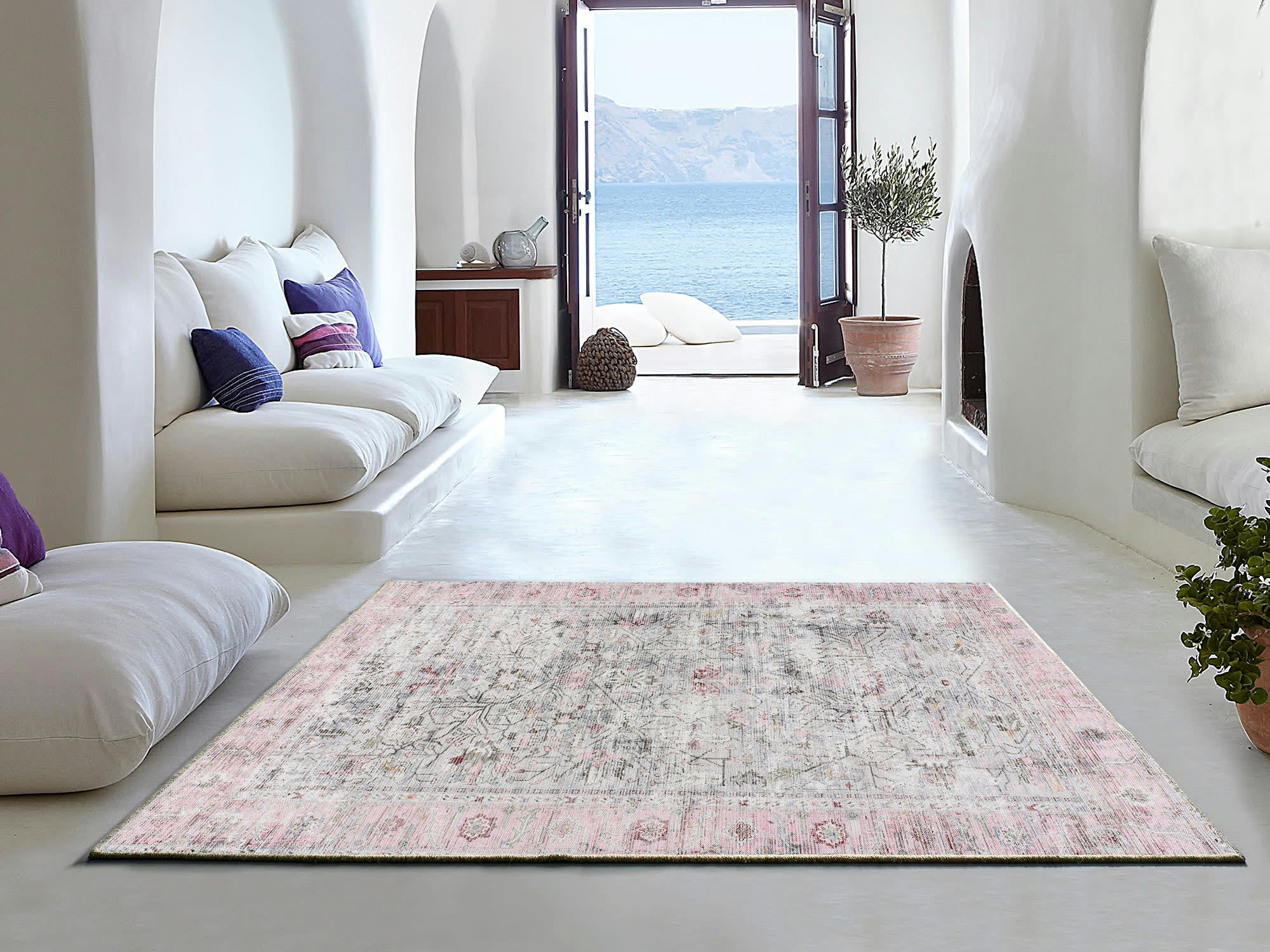 NEILA - Tapis pliable de style vintage en écru, 140x200 cm