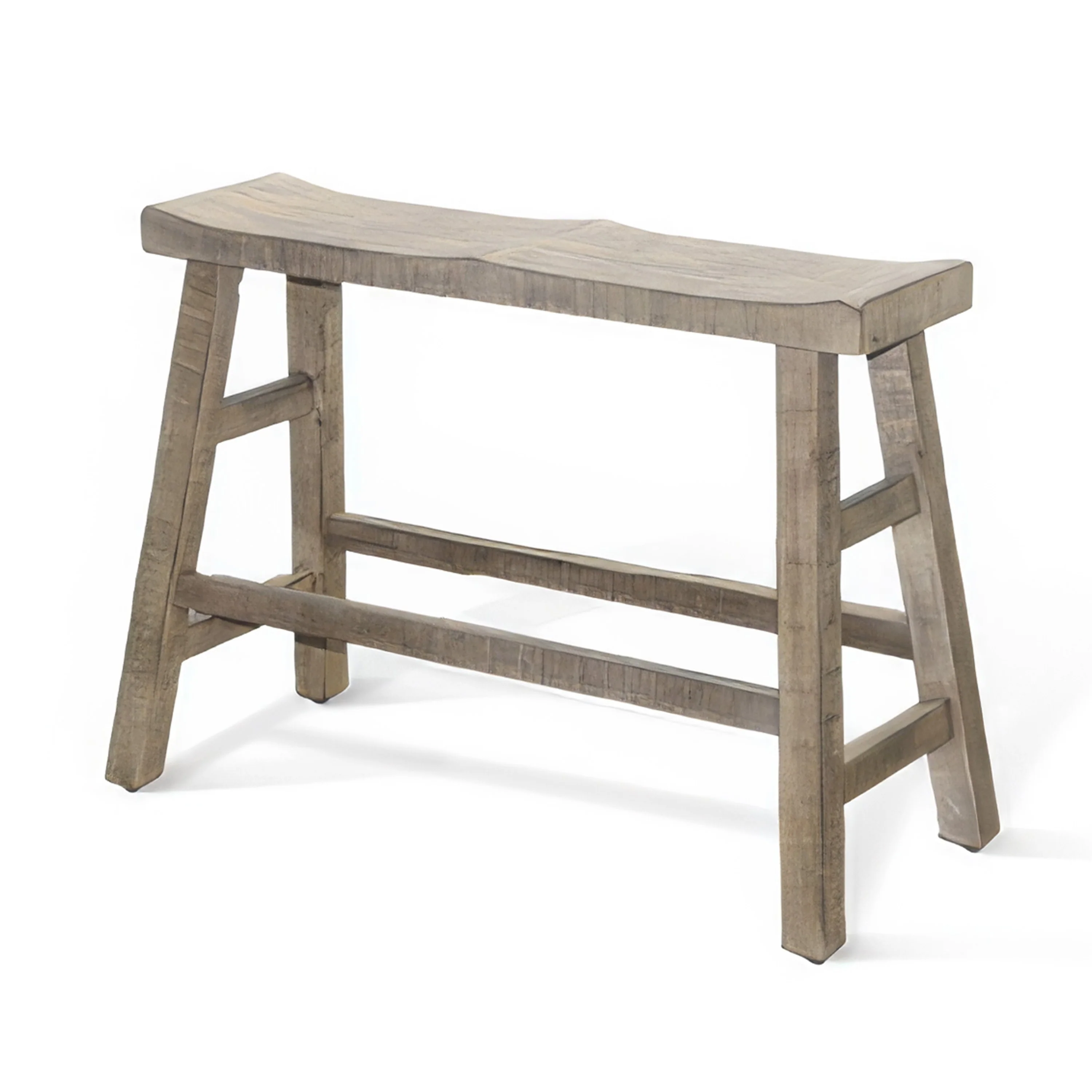 Rena Counter Height Bench, 33 Inch Light Brown Mahogany Wood Frame