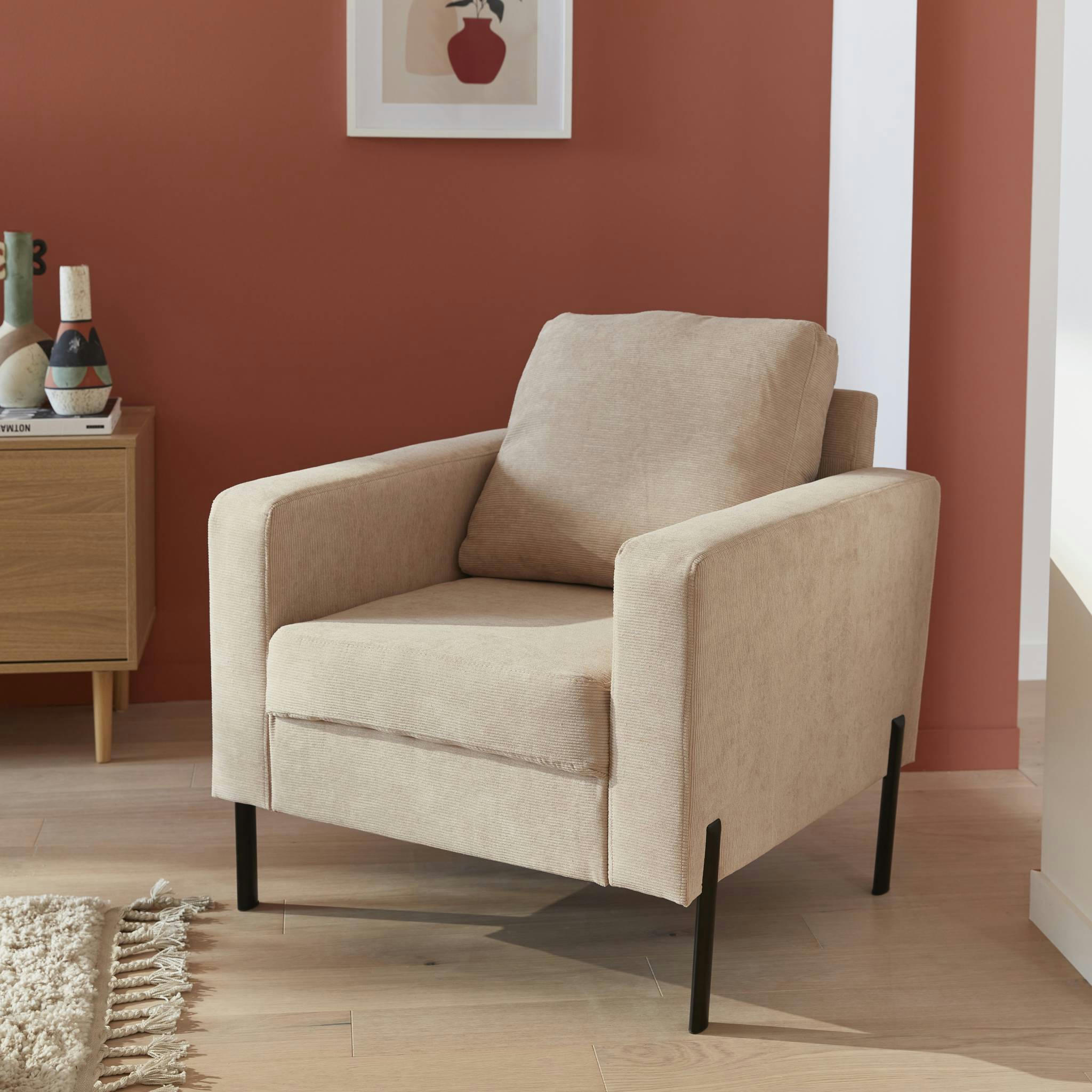 BJORN - Fauteuil en velours côtelé beige