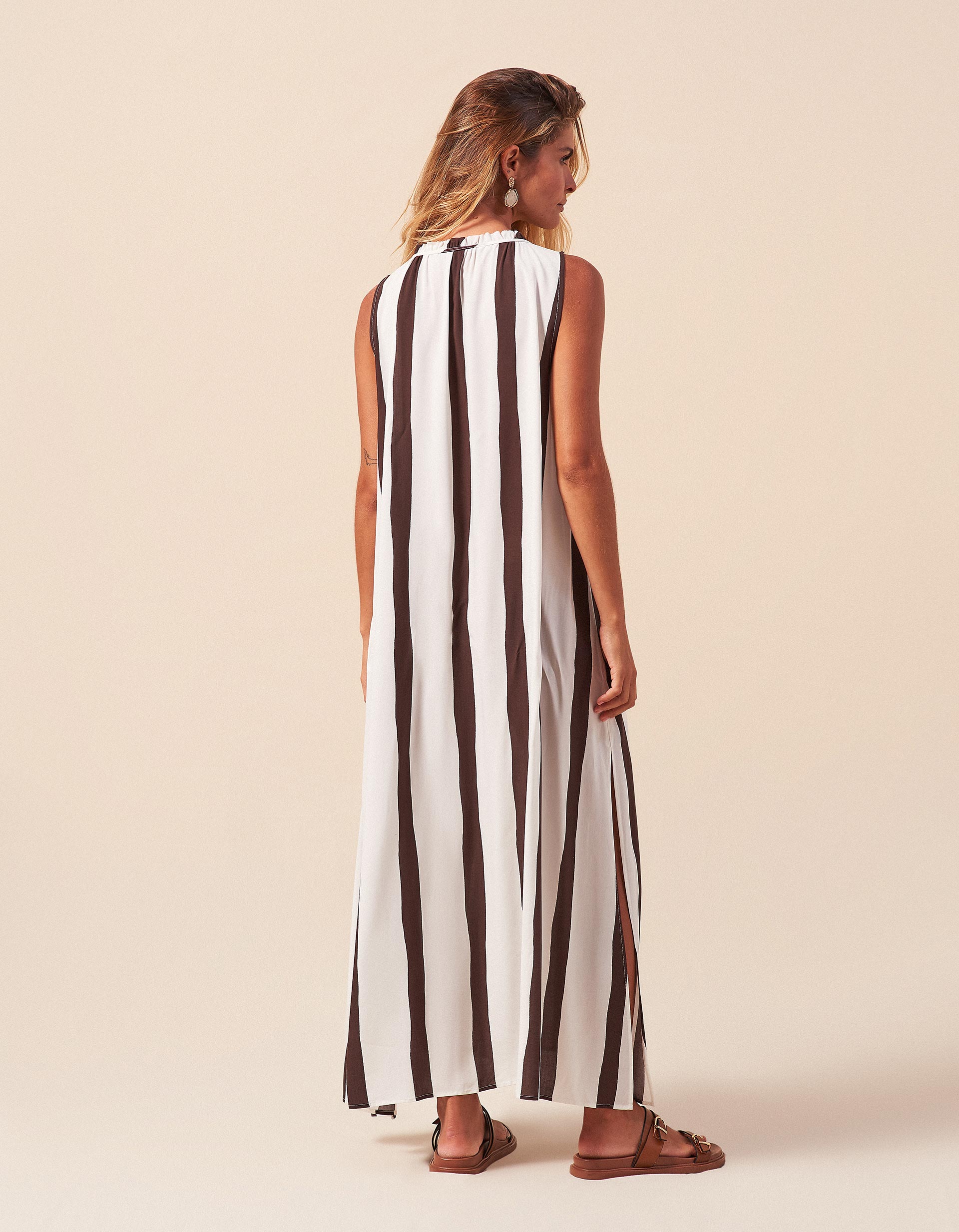 Vestido Riscas, Mulher, Bege Claro
