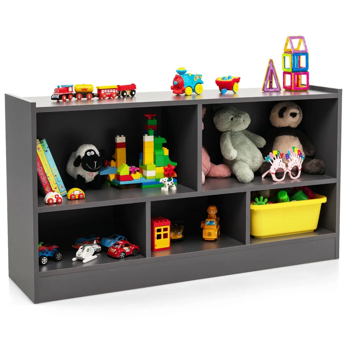 Toy Storage Organizer for Kids, 5-Section School Classroom Storage Cabinet for Organizing Books Toys, Wooden Bookshelf