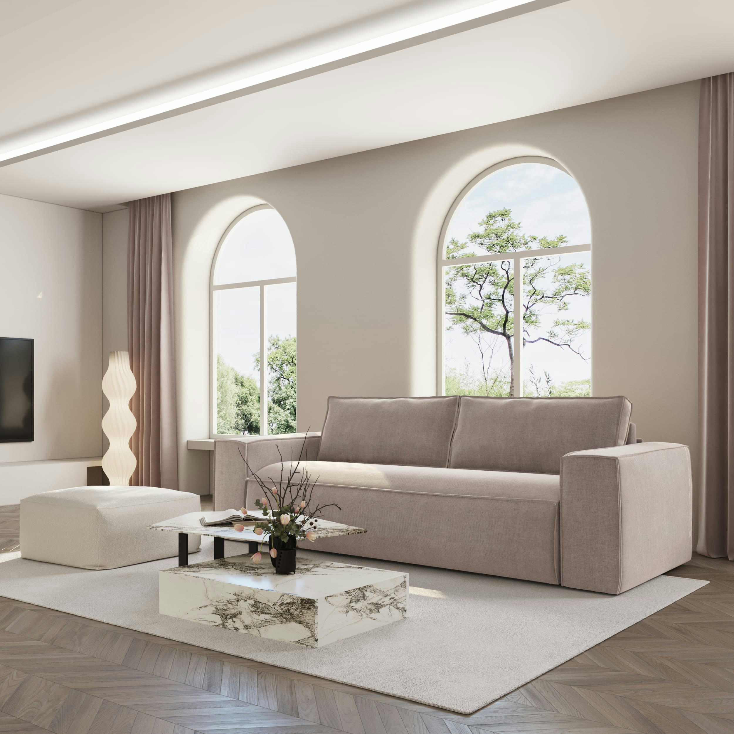 JOAN - Canapé convertible express dunlopillo velours taupe 160cm