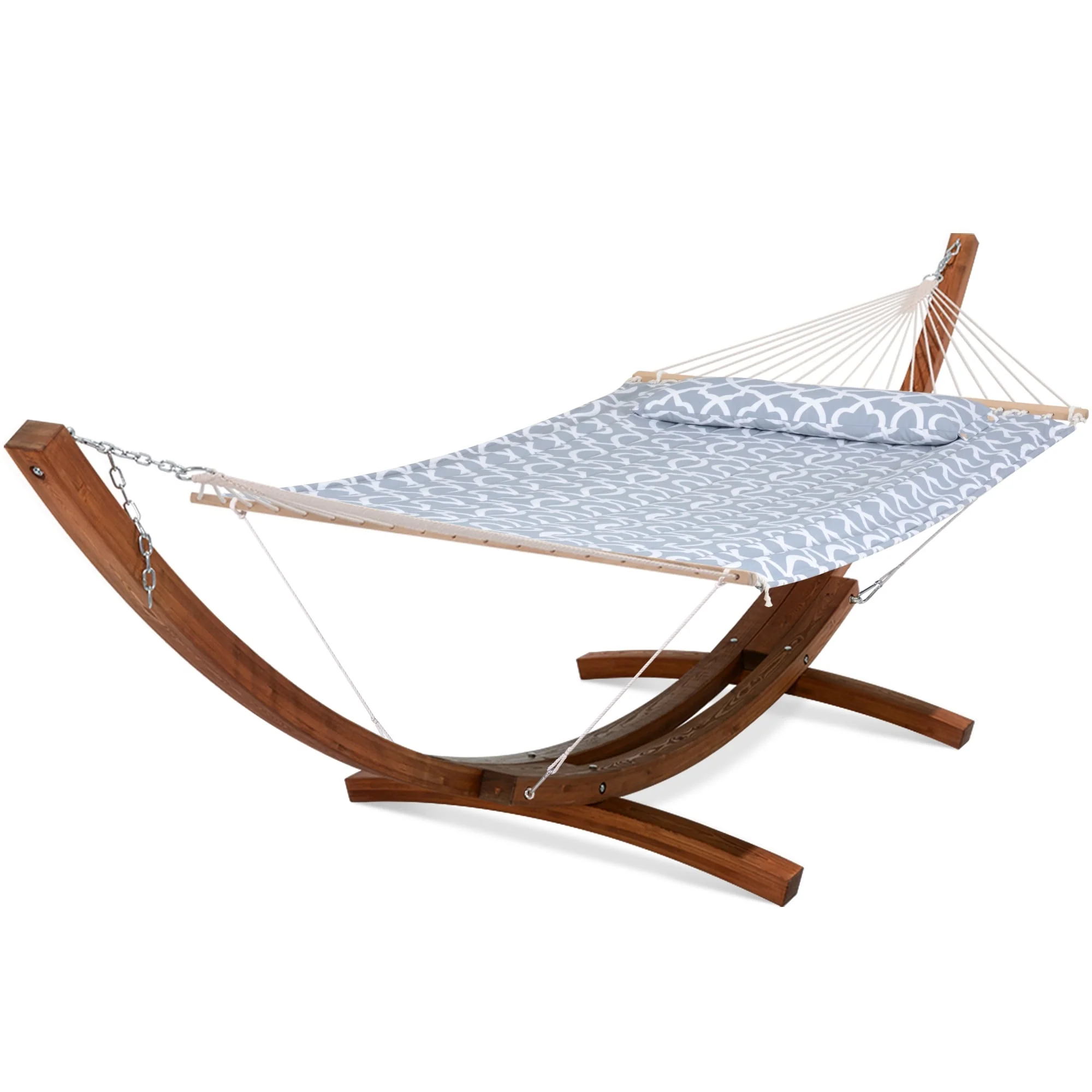 Quilted 2-Person Hammock with 13.5 ft. Wooden Curved Arc Stand