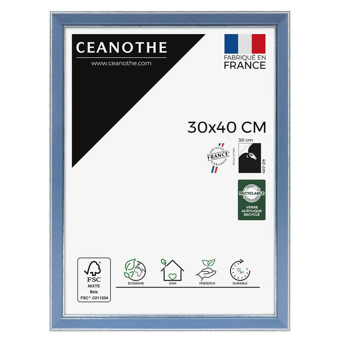 VITTORIA - Cadre photo bleu à la finition argent patiné 30x40 cm bois massif fsc