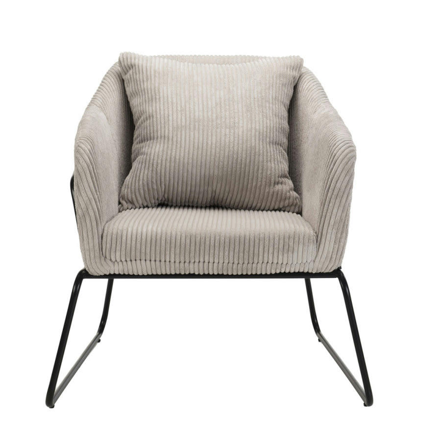 ALBANE - Fauteuil en tissu velours cotelé gris perle pieds évasés métal