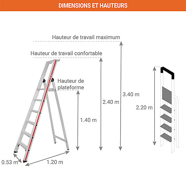 Escabeau 6 marches - Hauteur atteignable 3.40m - 8026/6
