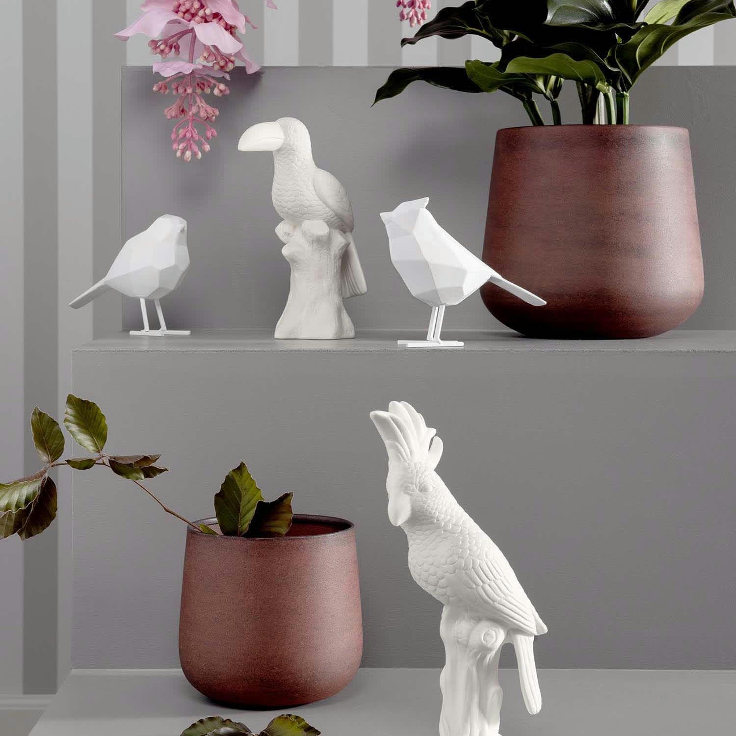 STATUE BIRD - Oiseau en résine mat origami 17cm blanc