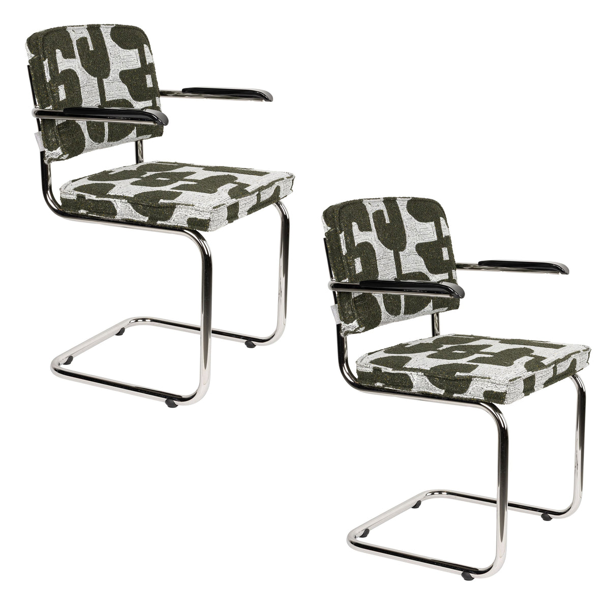 Zuiver Ridge Deco Symbols Eetkamerstoelen Armleuning Groen - Set van 2