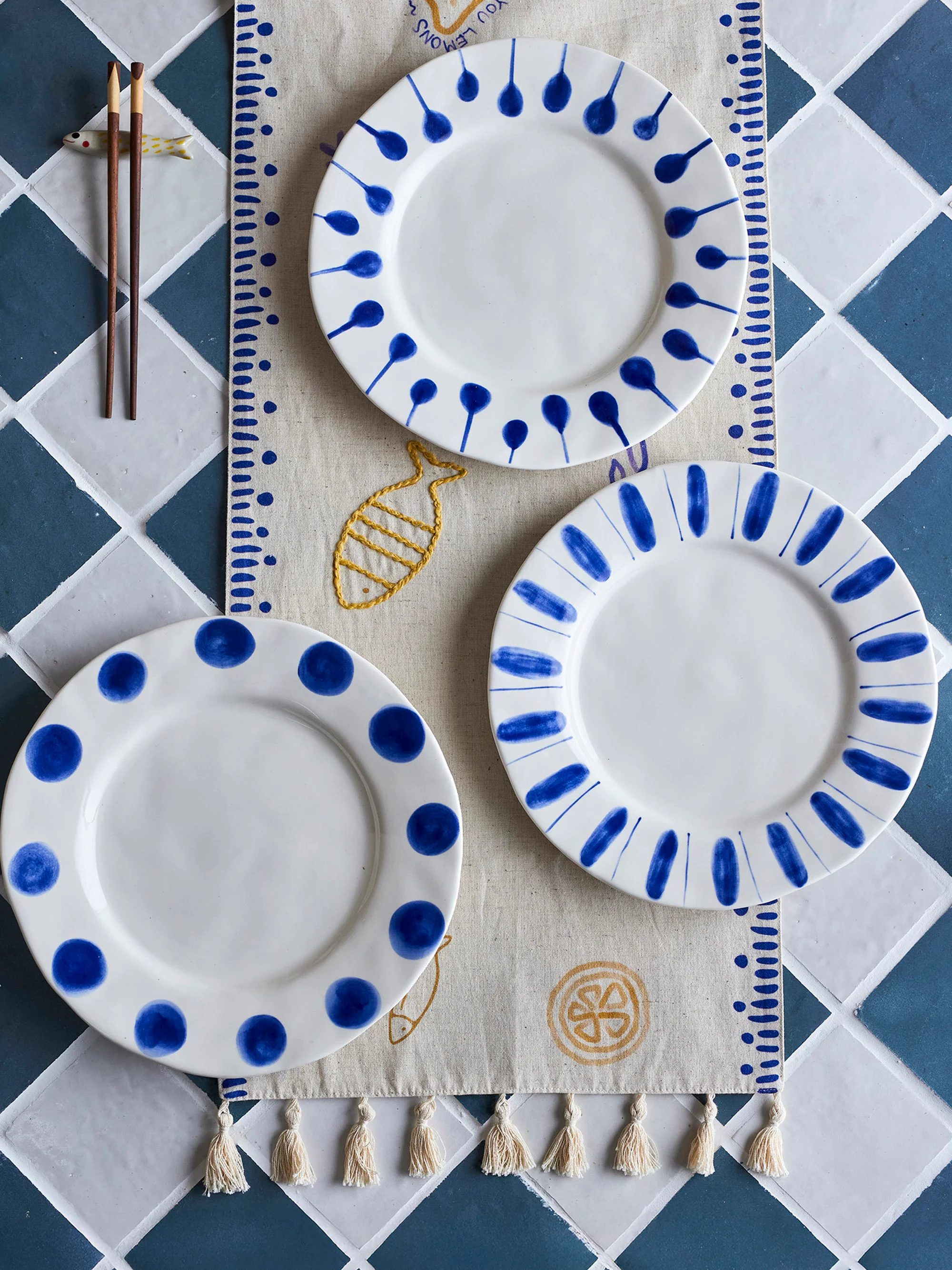 Handbemalte Speiseteller Linora, 3er-Set